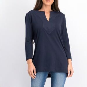 Lauren Ralph Lauren Split-Neck 3/4 Sleeve Cotton Tunic Top Size 2X